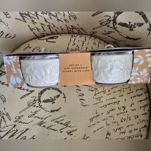 Harvest Falls 2 set Mini Leaf Design Casserole Dishes w/lids NIB 10oz each